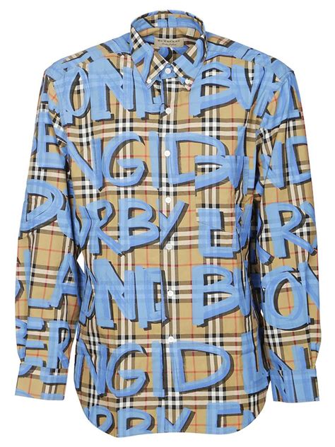 brown and blue burberry graffiti shirt|thomas burberry knit shirt.